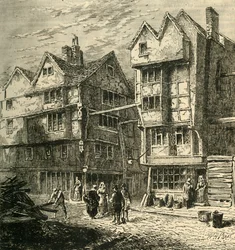 Old Houses Formerly Standing in Butchers Row, about 1800