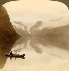 On Sombre Lake Olden, Between Cloud-Covered Mountains, to Maelkevold Glacier, Norway