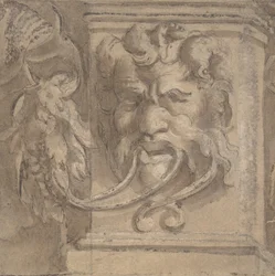 Ornamental Design with Antique-style Mask, 1550-1600