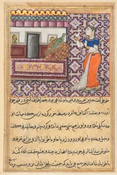 Page from Tales of a Parrot Tuti-nama: Fiftieth night: The parrot addresses Khujasta..., c. 1560