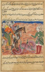 Page from Tales of a Parrot Tuti-nama: Fifty-second Night: The King Asks the Pious Man