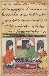 Page from Tales of a Parrot Tuti-nama: Fortieth night: Shahr-Arai and her husband, c. 1560