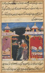 Page from Tales of a Parrot Tuti-nama: Seventh night: The parrot addresses Khujasta...