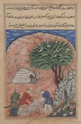 Page from Tales of a Parrot Tuti-nama: Twentieth Night: The Suitors Take..., c. 1560