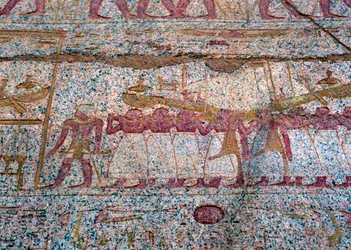Relief showing a Ra sun boat carried in a procession, Ancient Egyptian