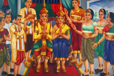 Painting Depicting the King & Queen & Servants, Udong, Cambodia