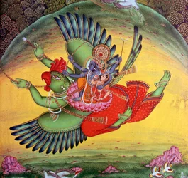 Vishnu and His Consort Lakshmi Riding on the Bird-God Garuda