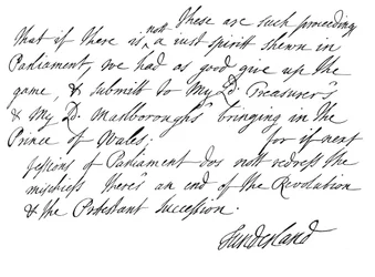 Part of a Letter Written by Charles Spencer, 3rd Earl of Sunderland