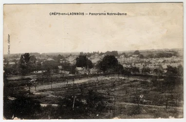 Picardy, Aisne, Crepy in Laonnois: panorama of Notre-Dame - Postcard late 19th-beginning 20th century