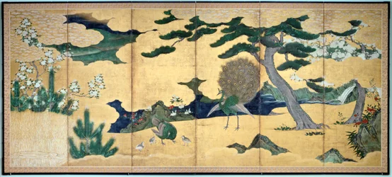 Pines and Peacocks, Japanese Edo period, early 17th century