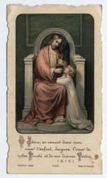 Pious image: Jesus gives the host to a young child - Image given for a first communion in 1931
