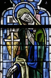 Poissy collegiate church. Stained glass window. Saint Margaret of Antioch, Poissy, France