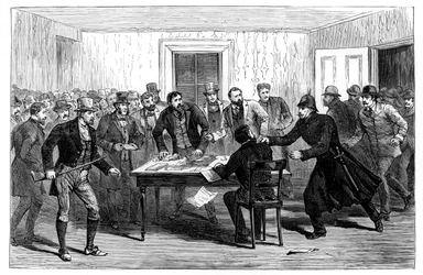 Police Raid on the National Rent Offices at Loughrea, Ireland, 1887