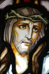 Portrait of Jesus. Stained Glass Window. Saint Blaise Church, Vichy, France