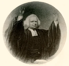 Portrait of Rev. George Whitefield in gown and wig worn in New England