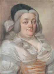 Portrait of a Zemianka in White Silk and a Knitted Hat with a Ribbon