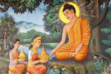 Preah Prom Rath Monastery: Life of the Buddha: The Renunciation: One Morning, a Girl Named Sujata Offered Siddhartha Some Delicious Milk-Rice Porridge