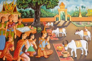 Preah Prom Rath Monastery: Life of the Buddha: The Young Siddhartha Gautama and His Mother During a Farmers