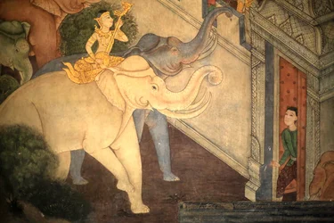 Prince Rama: Mural Detail on Inner Walls of the Vihara from the Era of King Rama III Depicting the Ramakian, Wat Pho - Wat Phra Chettuphon, 1788, Bangkok, Thailand