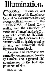Proclamation of Illuminations Commemorating the Surrender of General Cornwallis