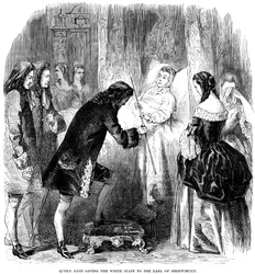 Queen Anne handing over the white staff to the Earl of Shrewsbury