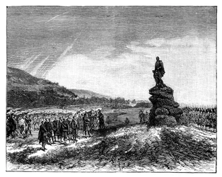 Queen Victoria unveiling a statue of Prince Albert at Balmoral, Scotland