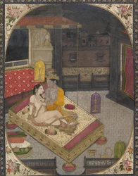 Radha and Krishna on a Bed at Night