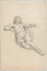 Reclining Female Nude (recto), Various Sketches of Figures and Plants (verso)