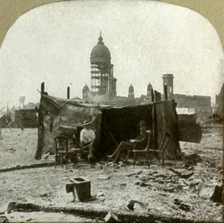 Refugee Camp Made of Scraps of Corrugated Sheet Iron Gathered from the Ruins, 1906