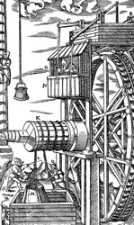 Reversible hoist for raising leather buckets from a mine shaft