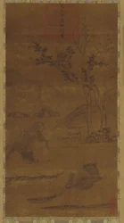 River Landscape: Two Water Buffaloes and a Napping Herd-boy
