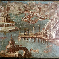 Roman Wallpainting of a Harbour Scene, Stabiae, near Pompeii, Italy