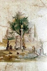 Roman Wall Painting of a Mythical Landscape, Villa of Agrippa Posthumus, Near Pompeii, Italy