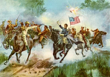 Rough Riders Stampeding a Spanish Outpost, Cuba, Spanish-American War
