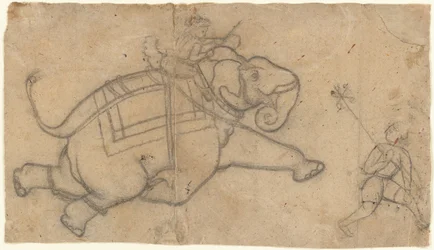 Running Elephant (recto), Practice Sheet of Elephant Sketches (verso)