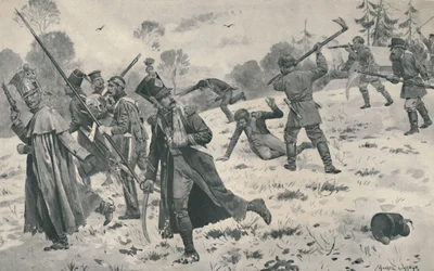 Russian Peasants Attacking French Stragglers, 1812
