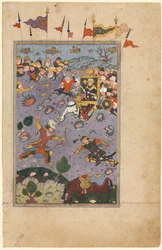 Rustam Meets the Challenge of Ashkabus, from a Shah-nama Book of Kings of Firdausi
