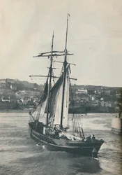 Sailing Into Newlyn Harbour, the Isabella, a two-masted Lancashire type schooner, 1937