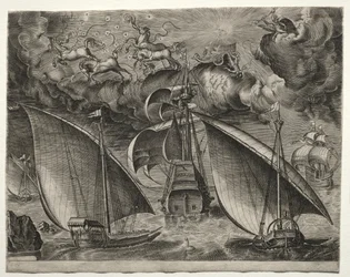 Sailing Vessels: Two Galleys Sailing Behind an Armed Three-Master with Phaeton