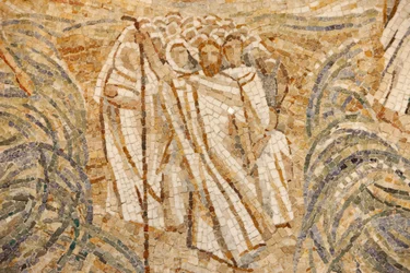 Saint-Maurice Abbey Basilica, Mosaic by Madeleine Diener, Moses and the Hebrews Crossing the Red Sea, Saint-Maurice, Switzerland