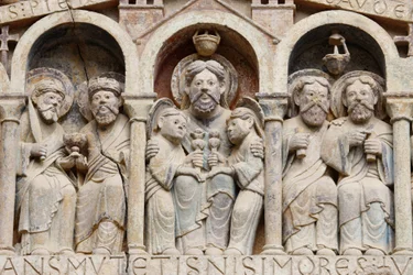 Sainte Foy abbey church tympanum: Abraham, Conques, France