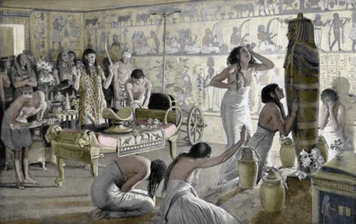 Scene of Mourning at the Funerary Temple of Tutankhamun, Egypt