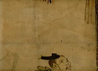 Scroll-Mounted Painting Depicting a Traditional Japanese 2-Man Comedy Team Known as Manzai
