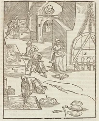 Drying of Purified Copper after Silver Ore Extraction - Engraving from Description of Ores and Principal Mining Methods, by Lazarus Ecker