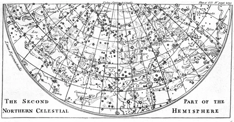 Second part of the star chart of the Northern Celestial Hemisphere showing constellations, 1747