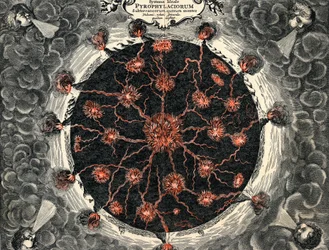 Sectional View of the Earth, Showing Central Fire and Volcanoes, 1665