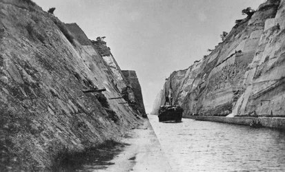 Ship Passing Through the Corinth Canal, Greece, Late 19th or 20th Century