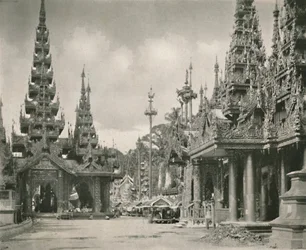 Shrine of the Great Bell at the Shwe Dagon Pagoda, Rangoon, 1900