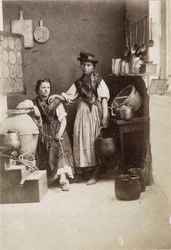 Small Trades: Portrait of Two Women Carrying Water in a Kitchen, 19th Century