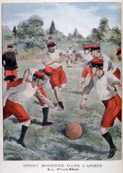 Soldiers of the French army playing football, 1902